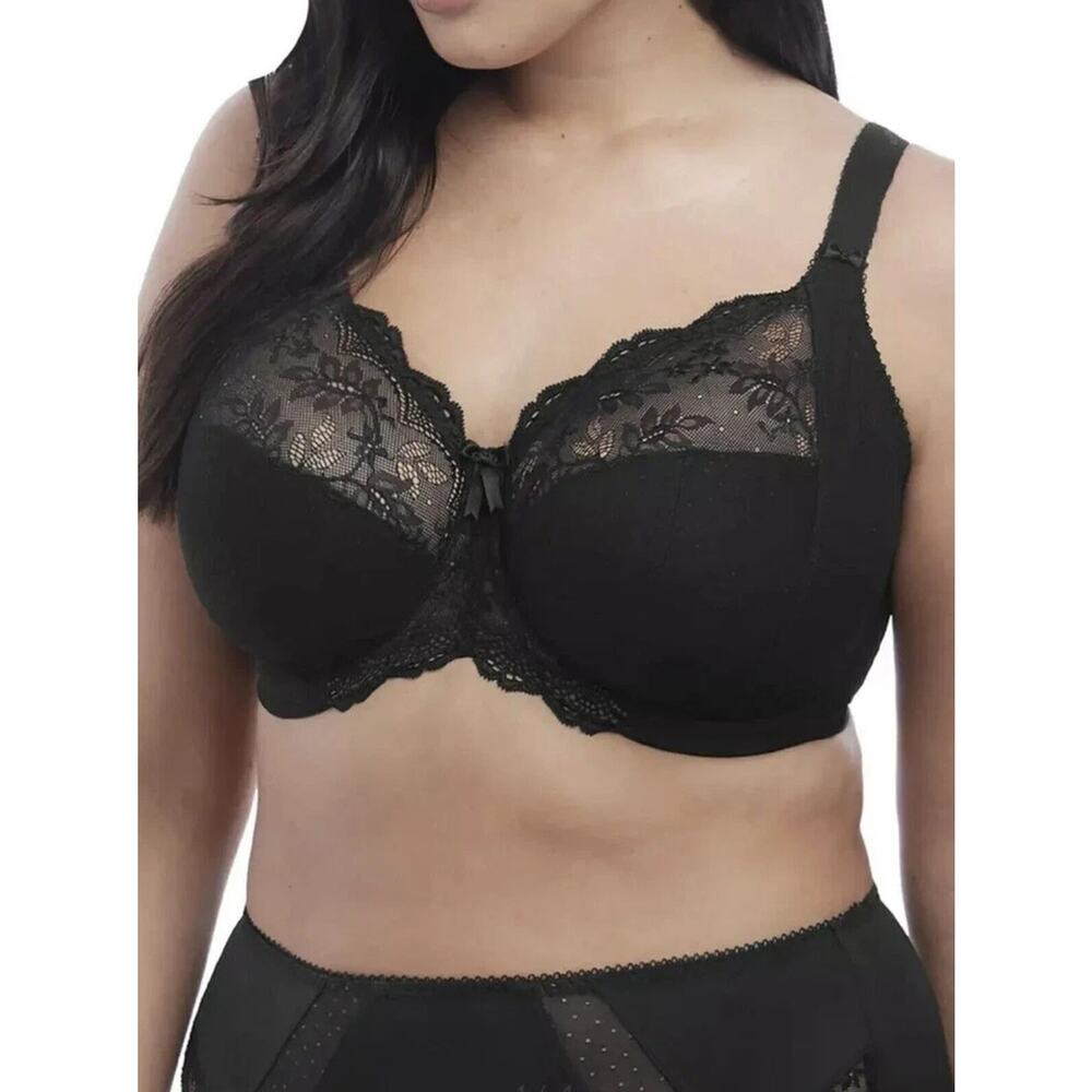 New $68 Elomi 4440 Meredith Full Figure Coverage Black Lace Bra US 38O EU 38K